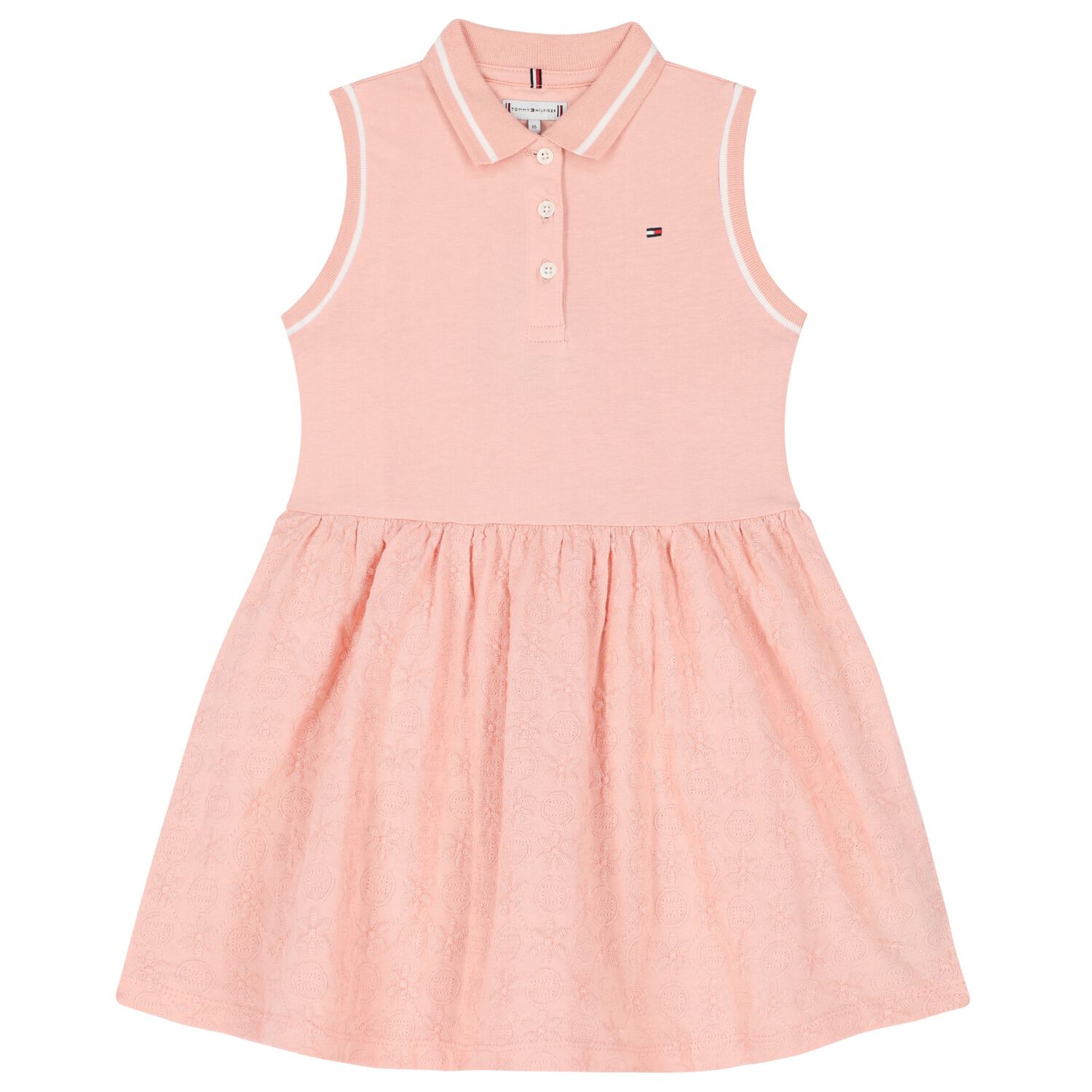 Girls Pink Cotton Broderie Polo Dress, 1, hi-res image number null