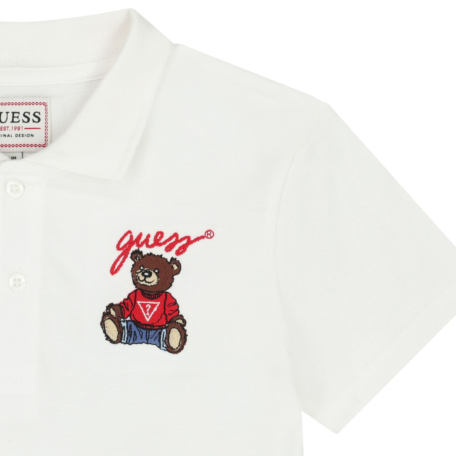 Boys White Teddy Bear Logo Polo Shirt, 1, hi-res