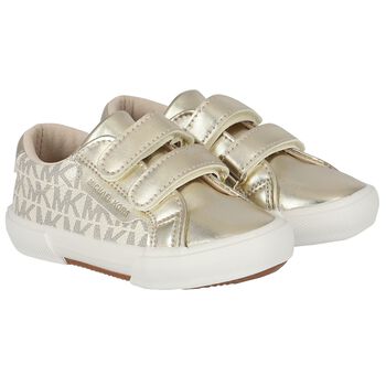 Girls Ivory & Gold Logo Trainers