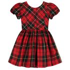 Girls Red & Black Tartan Taffeta Dress, 1, hi-res