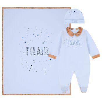 Baby Boys Blue & Beige Geo Map Babygrow Gift Set