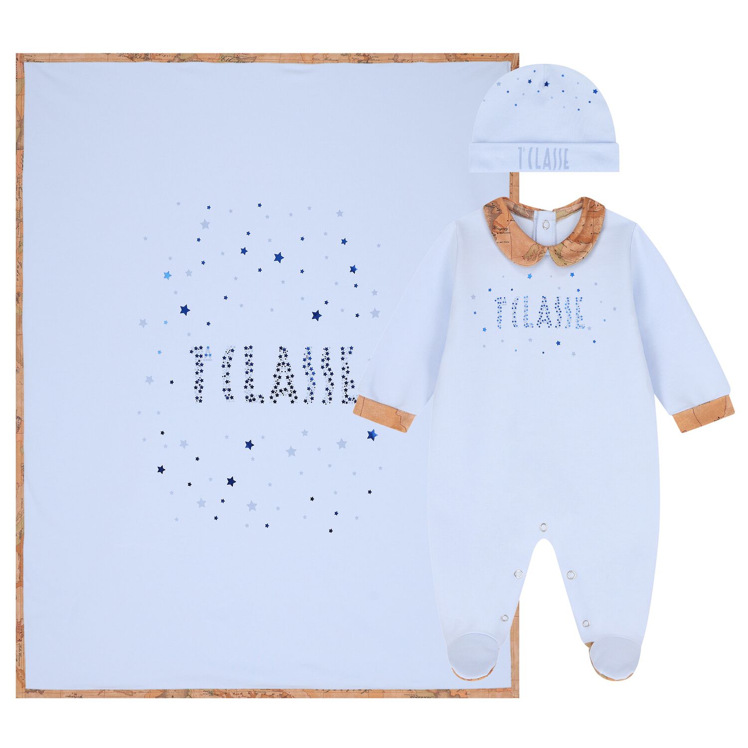 Baby Boys Blue & Beige Geo Map Babygrow Gift Set, 1, hi-res image number null