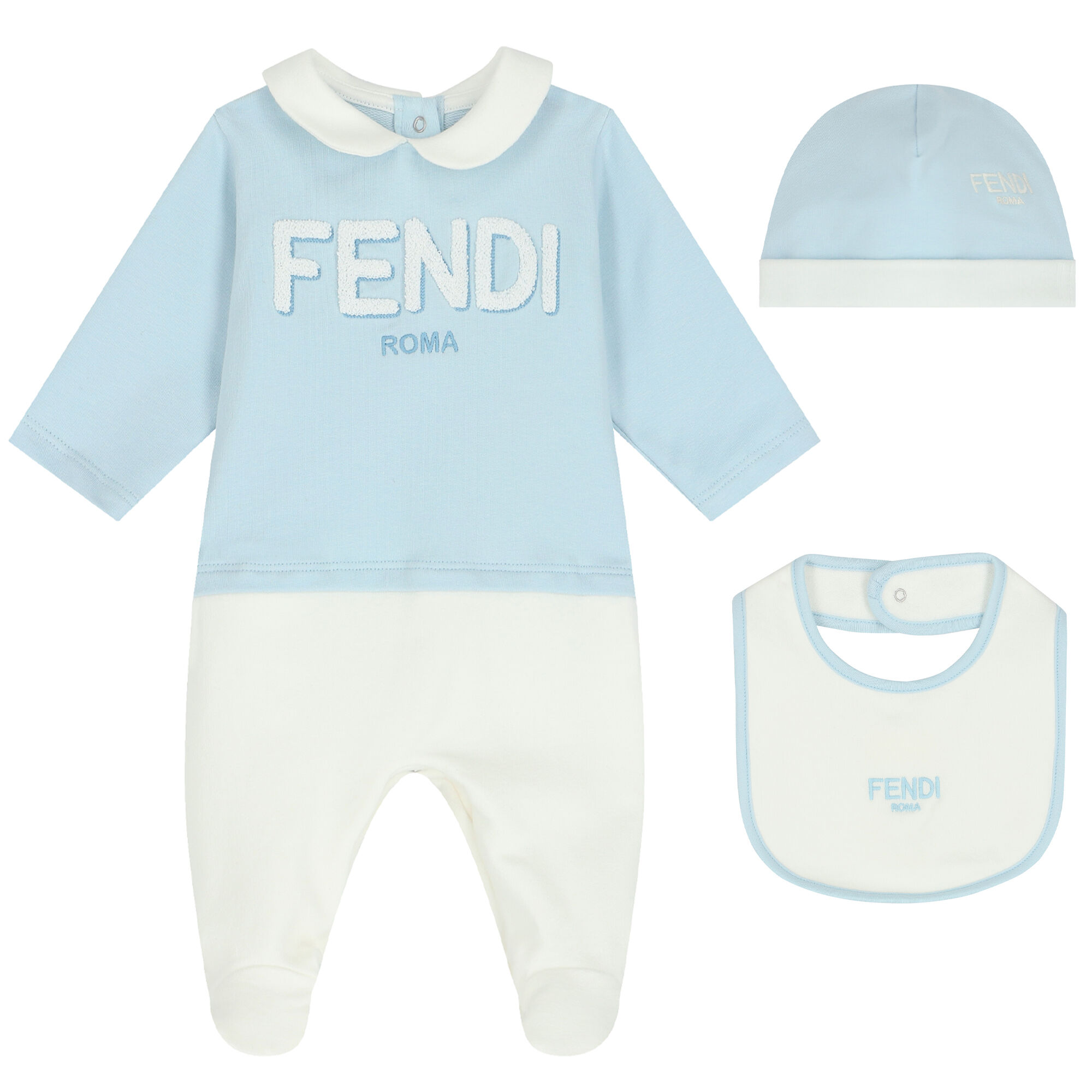 激安通販特集！ Logo Blue & Ivory Fendi Babygrow USA Couture Junior | Set ロンパース・カバーオール