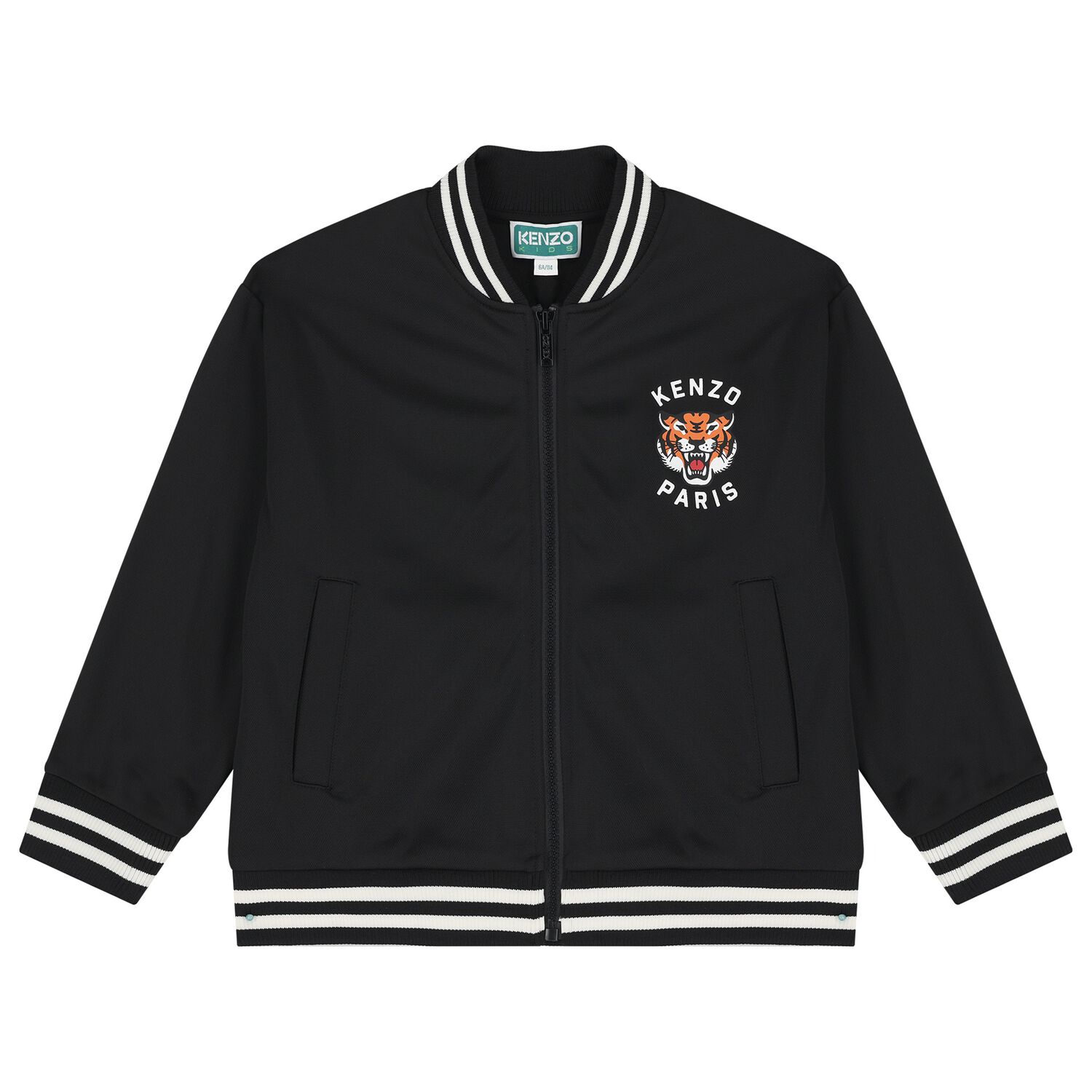 Boys Black Tiger Logo Zip Up Top, 1, hi-res