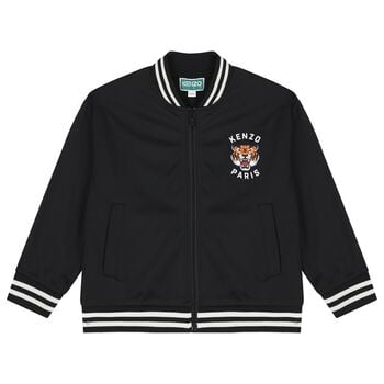 Boys Black Tiger Logo Zip Up Top