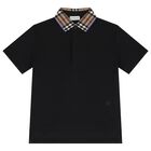 Boys Black Logo Check Polo Shirt, 2, hi-res