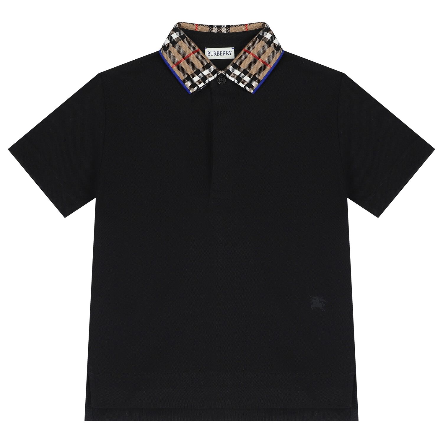 Boys Black Logo Check Polo Shirt, 2, hi-res image number null