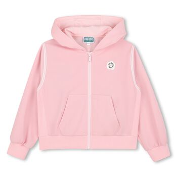 Girls Pink Bokeh Flower Logo Hooded Zip Up Top