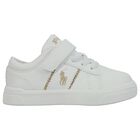 Younger Girls White & Gold Logo Trainers, 1, hi-res