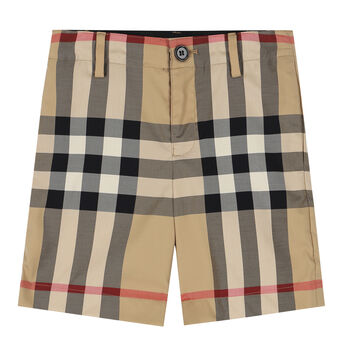 Boys Beige Checkered Shorts