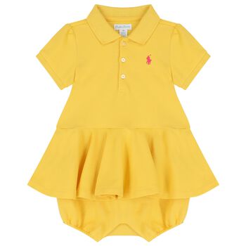 Baby Girls Yellow Logo Polo Romper
