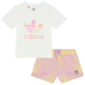 Girls White & Pink Logo Shorts Set