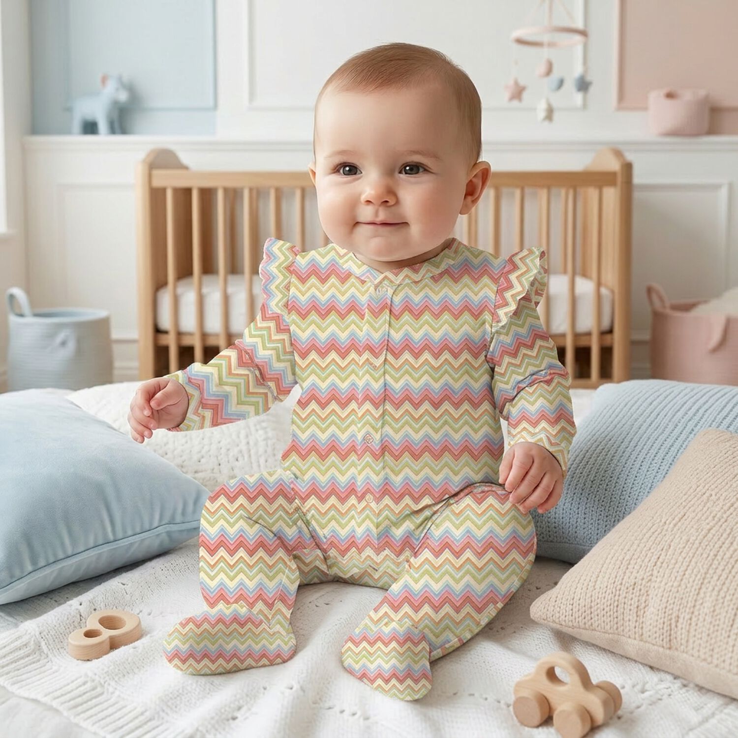 Baby Girls Multi-Coloured Zig Zag Babygrow, 1, hi-res