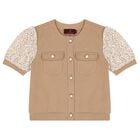 Girls Beige Logo Top, 1, hi-res
