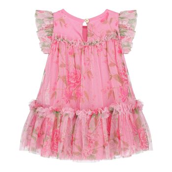 Baby Girls Pink Floral Tulle Dress, 2 Baby Girls Pink Floral Tulle Dress