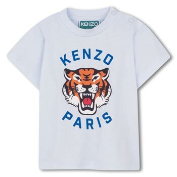 Younger Boys Blue Tiger Logo T-Shirt