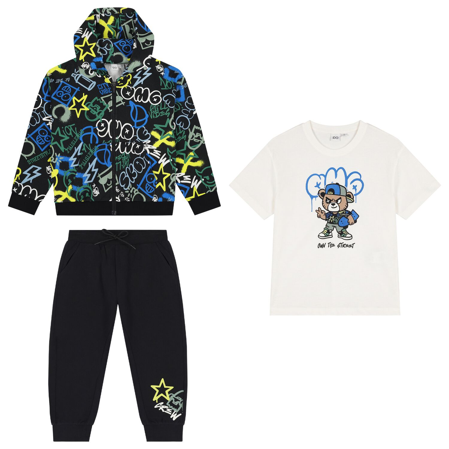 Boys Black & White Tracksuit Set, 1, hi-res