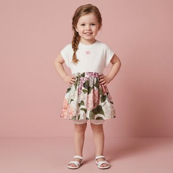 Baby Girls Ivory & Pink Floral Dress Set