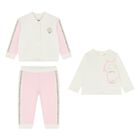 Younger Girls White & Pink Tracksuit Set (3 Piece), 1, hi-res