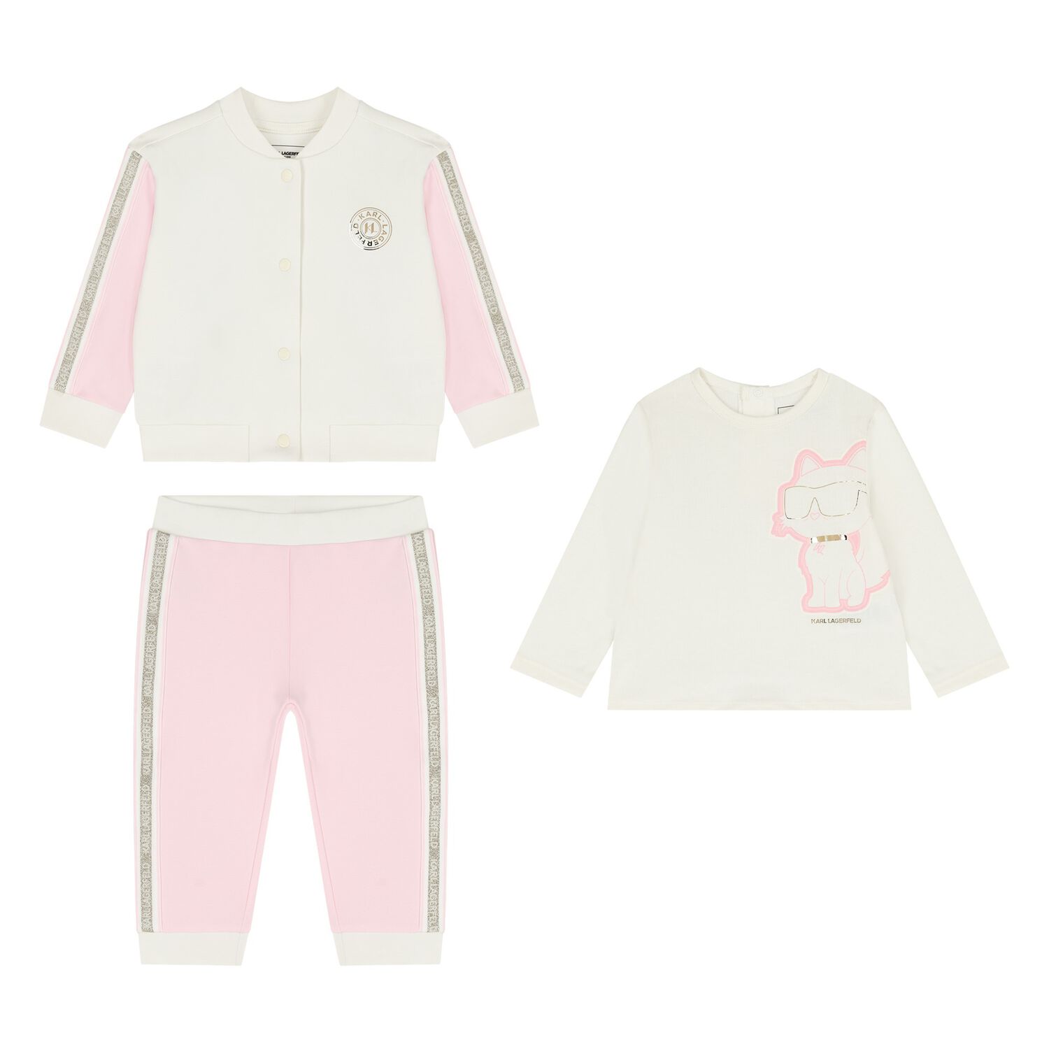 Younger Girls White & Pink Tracksuit Set (3 Piece), 1, hi-res