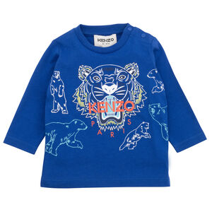 Younger Boys Blue Tiger Logo T-Shirt