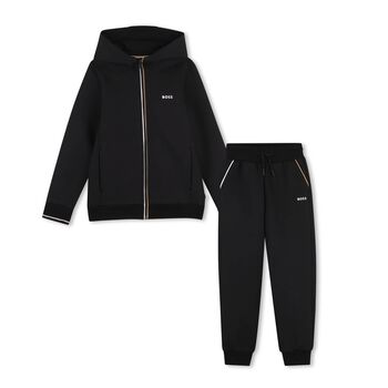 Boys Mini Me Black Logo Tracksuit