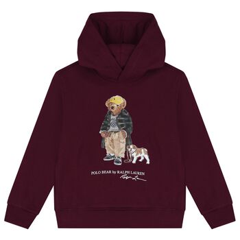 Boys Red Polo Bear Logo Hooded Top