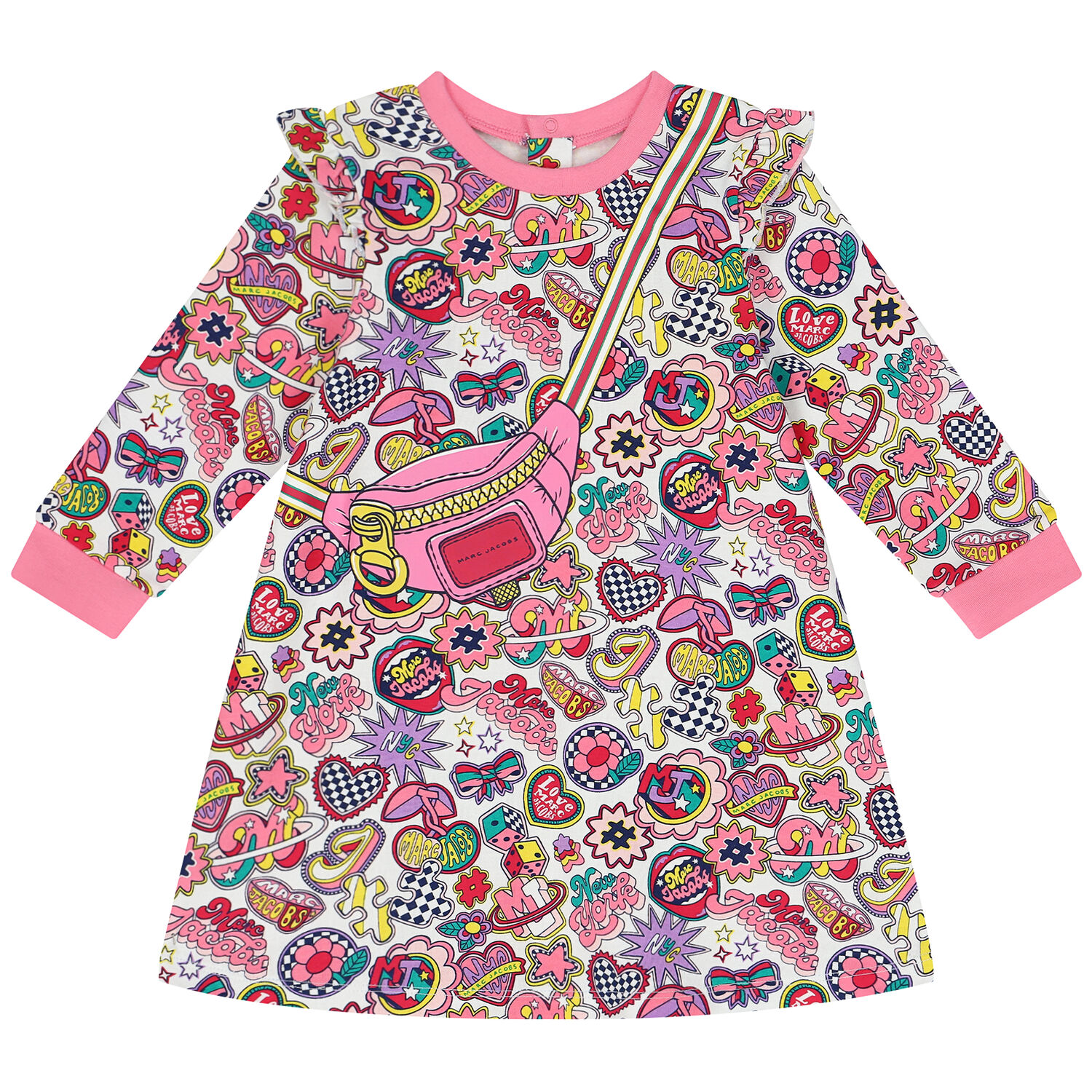 فستان بنات بالشعار باللون الابيض, 1, hi-res