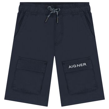 Boys Navy Blue Logo Shorts