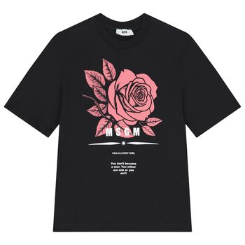Girls Black Rose Logo T-Shirt