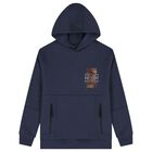 Boys Navy Blue Printed Hooded Top, 1, hi-res