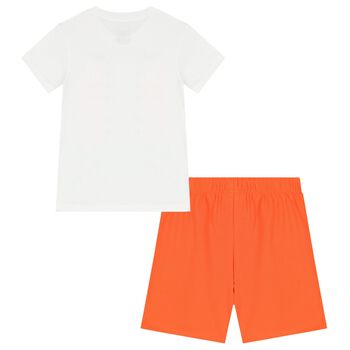 Boys White & Orange Logo Shorts Set