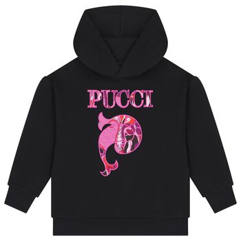 Girls Black Pesci Logo Hooded Top