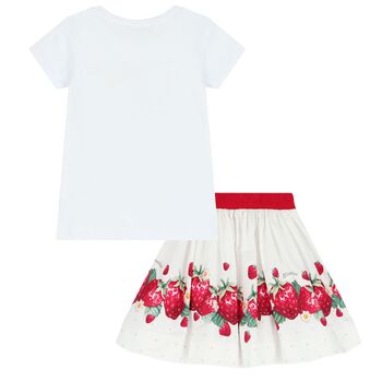 Girls White Bear & Strawberry Skirt Set