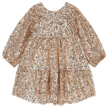 Girls Gold Sequin Tulle Dress
