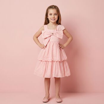 Girls Pink Bow Tiered Dress