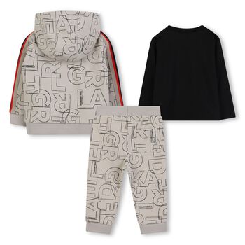 Younger Boys Beige & Black Tracksuit Set (3 Piece)