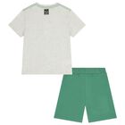 Boys Grey & Green Shorts Set, 1, hi-res