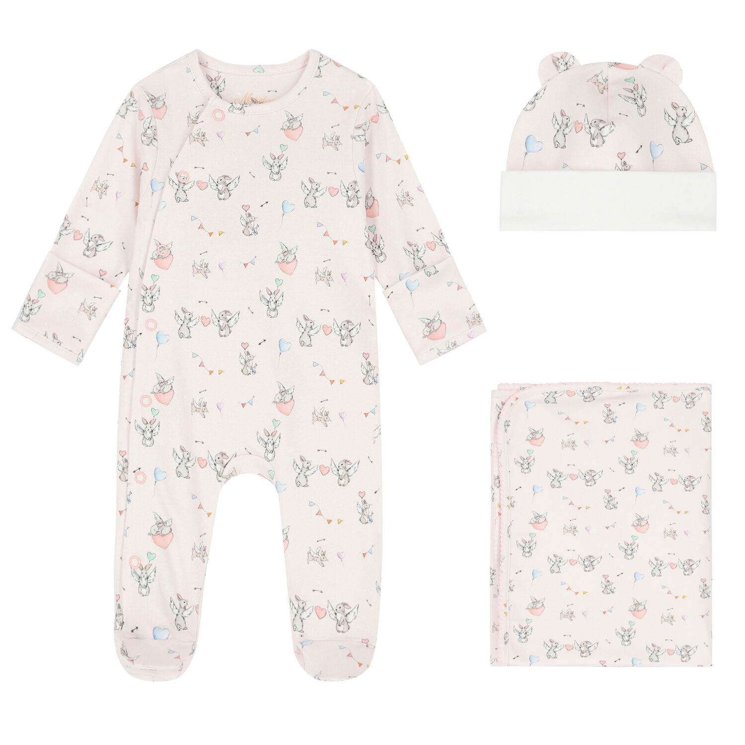 Baby Girls Pink Bunny Babygrow Set, 1, hi-res