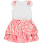 Girls White & Coral Rose Dress, 1, hi-res