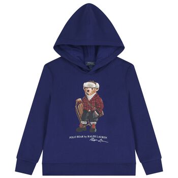 Boys Blue Polo Bear Logo Hooded Top
