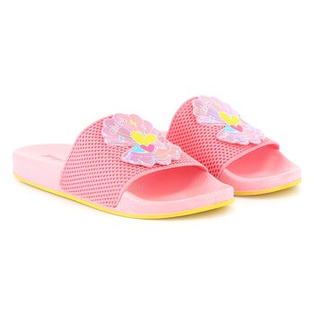 Girls Pink Iridescent Shell Sliders