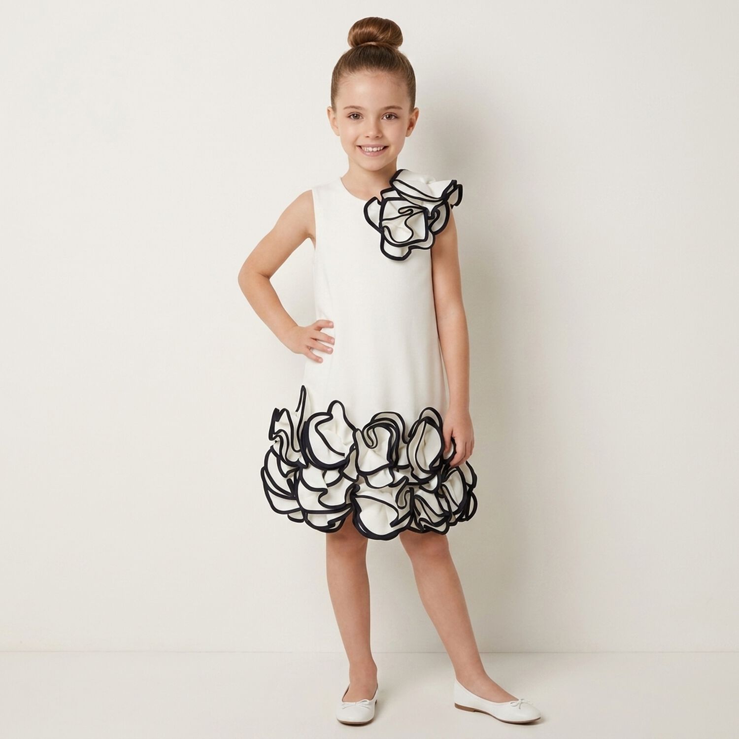Girls White Floral Dress, 1, hi-res