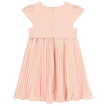 Girls Pink Bow Pleated Dress
