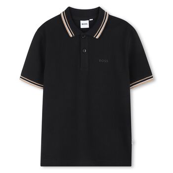 BOSS Boys Black Logo Polo Shirt, 2 Boys Black Logo Polo Shirt