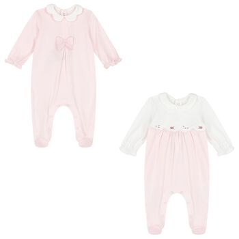 Baby Girls White & Pink Babygrows ( 2-Pack )