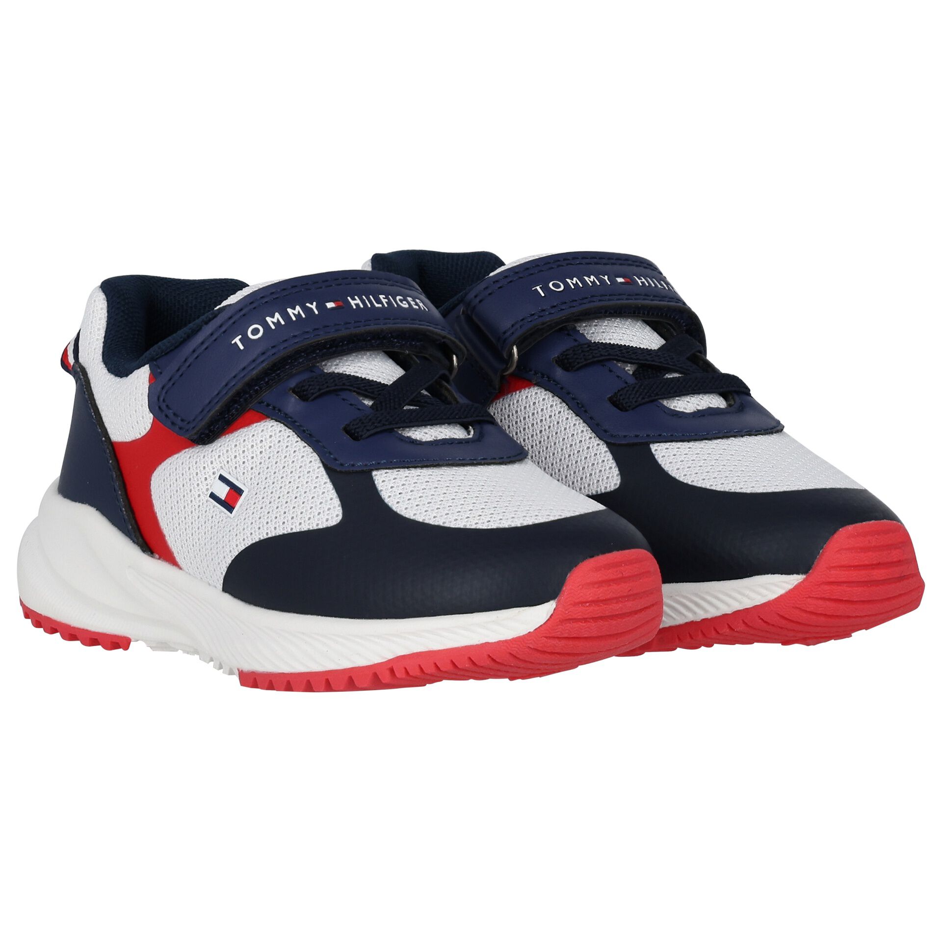 Tommy Hilfiger Boys Navy Blue White Red Logo Trainers Junior Couture USA