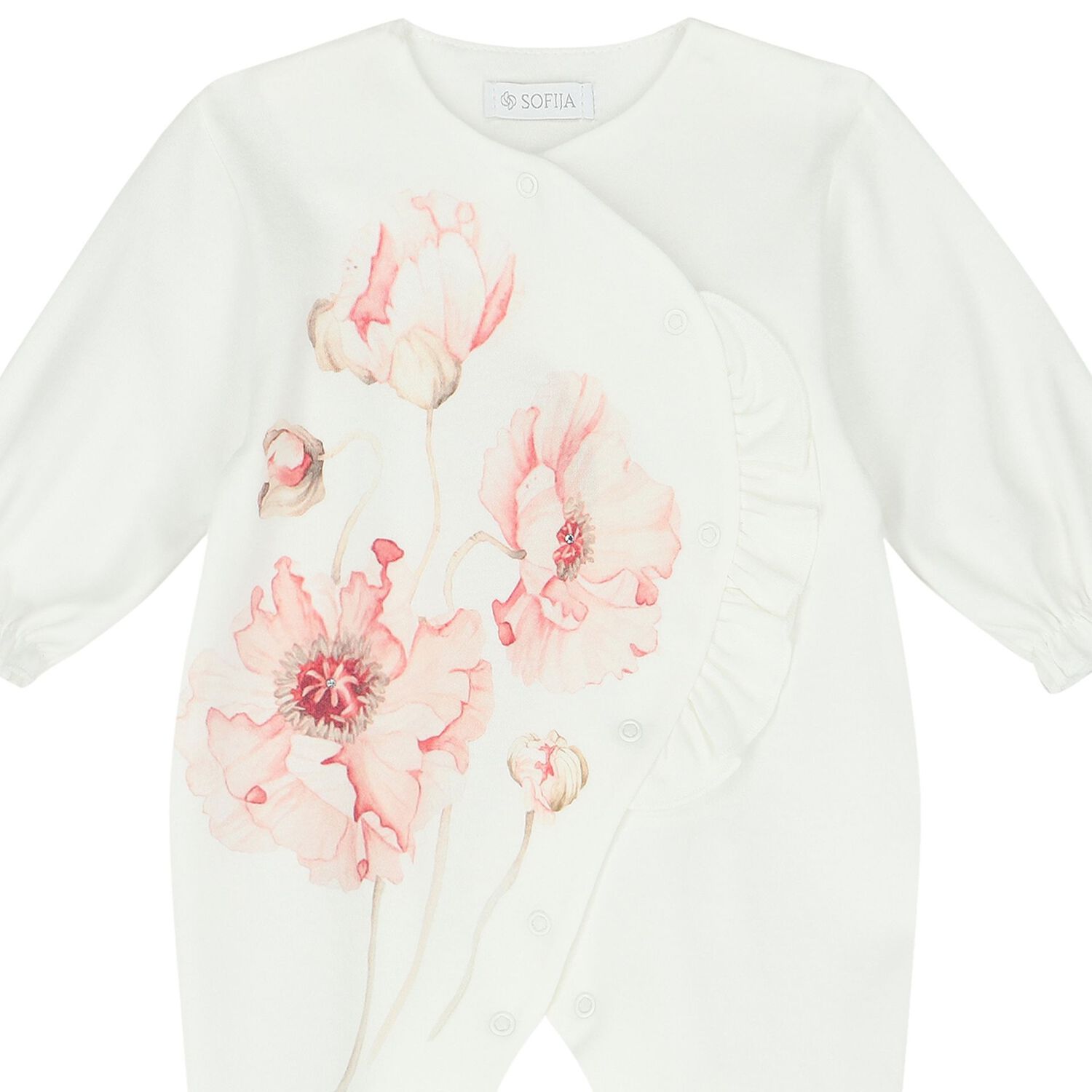 Baby Girls White Floral Babygrow, 1, hi-res