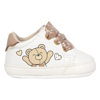 Baby Girls White & Beige Teddy Bear Trainers