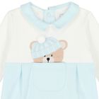 Baby Boys Blue & White Teddy Bear Babygrow, 1, hi-res